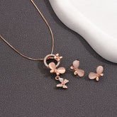 Opal pendant women's fashion butterfly stud earrings jewelry two-piece set popular water wave chain gemstone necklace